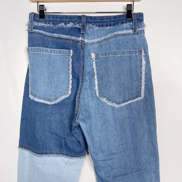 Wild Fable Size 6 Highest Rise Slim Straight Patchwork Denim Jeans Fringe Detail - Picture 6 of 10